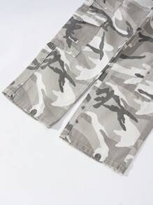 SHEIN Explorewe Tween 女童 Y2K 休闲多口袋街头抽绳腰部浅色迷彩印花工装牛仔裤 - 彩色 - 查看 7