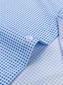 Manfinity Mode 男士前扣长袖格子简约休闲衬衫，日常穿着 - 藍色 - 查看 5