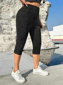 SHEIN EZwear Plus Size Pocket Minimalist Slim Fit High Waist Leggings