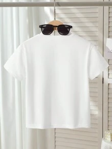 SHEIN 1 Pieza Camiseta para Niñas Jóvenes, Estilo Urbano Leisure, Cuello Redondo Manga Corta Camiseta Blanca, Cómoda y Versátil, Adecuada para Primavera y Verano. Esta Camiseta para Niñas es Adecuada para Diversas Ocasiones como Actividades al Aire Libre Urbanas, Deportes, Ocio en Casa, Escuela y Reuniones. - Blanco - Ver 2