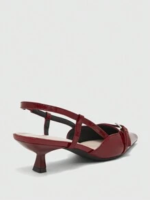 CUCCOO BIZCHIC Women's Pointed Toe Patent Leather Adjustable Buckle Strap Low Heel Flats Spring Shoes Spring Break Easter - Burgundy - View 5