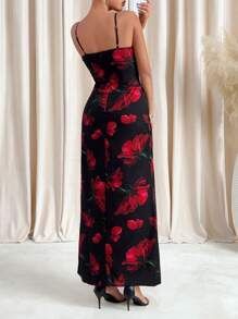 SHEIN Clasi Rose Print Romantic Elegant Slip Dress For Women,Vacation Outfits Woman,Spring Outfits For Women, Coquette ,Festival,Old Money