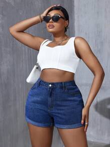 SHEIN SXY Plus Size Casual Denim Shorts, Minimalist Style For Daily Wear