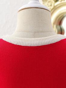 SHEIN Baby Girl Sweet Retro Bow Knit Dress, Casual Commute Korean Style Girl's Stylish Princess Sweater Dress, Suitable For Daily Wear, Traveling, Autumn/Winter - Red - View 4