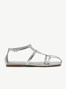 CUCCOO CHICEST Women's Fashion Silver Flat Square Toe Versatile Beach Shoes, Strap Flat Sandals - Silver - View 7