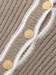 Chiquease 优雅女士纽扣半襟长袖毛衣裙，秋冬 - 香檳色 - 查看 7