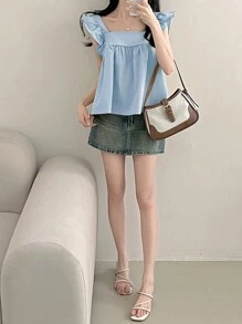 DAZY Women's Patchwork Cap Sleeve Backless Bowknot Casual Shirt, Holiday Flower Vacation Beach, Spring/Summer, Babydoll Top