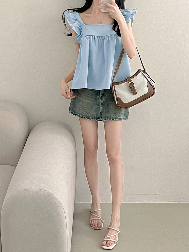 Women's Patchwork Cap Sleeve Backless Bowknot Casual Shirt, Holiday Flower Vacation Beach, Spring/Summer, Babydoll Top