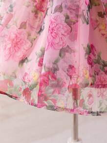 SHEIN 年轻女孩优雅花卉印花无袖迷你连衣裙 - 粉色 - 查看 7