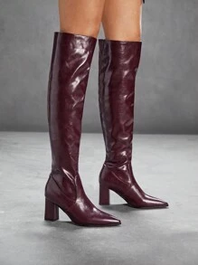 CUCCOO SZL 女士时尚秋冬高跟过膝靴，性感修身派对长靴 - 棕色 - 查看 5