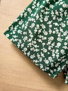 SHEIN Leap Crew Baby Girl St. Patrick's Day Green Summer Ditsy Floral Skirt & Short Sleeve T-Shirt 2 Pieces Set - Multicolor - View 7
