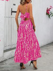 Breezaya Spaghetti Strap Full Printed Dress With Ruffle Hem Maxi Vacation Beach Outfits Women