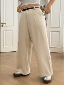 SHEIN EZwear Pantalones casuales rectos y holgados de talla grande - Albaricoque - Ver 4