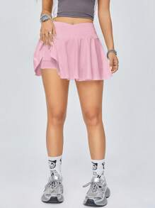 Coolane Kids Tween Girl Black Jersey Shirt Clothes Football Volleyball Thanksgiving Halloween Christmas First Day Of School Solid Color Overlap Waist Tennis Skirt , Skorts For Girls Tween Girl Skirts - Pink - View 4