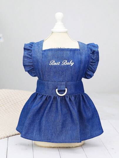 PETSIN 蓝色小号盖袖公主裙，配宠物牵引绳