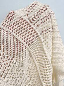 Breezaya Women's Solid Color Crew Neck Sleeveless Hollow-Out Knitted Vest Top - Apricot - View 7