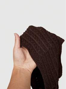 ROMWE Hippie 自然可爱纯度假玫瑰植物蜜蜂刺绣挂脖针织上衣女士 - 棕色 - 查看 5