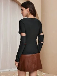 Chiquease Women Slim Fit Crew Neck Tops With Sleeve Design