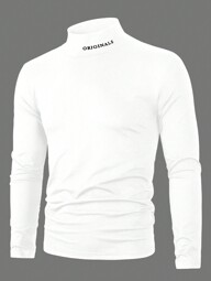 HUEFORM Camiseta de manga larga con cuello alto y estampado de letras casual para hombre, para el otoño