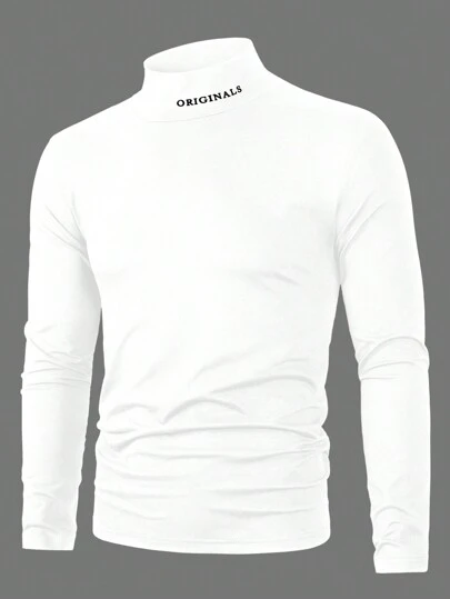 HUEFORM Camiseta de manga larga con cuello alto y estampado de letras casual para hombre, para el otoño