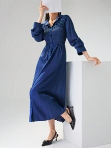 Heiryn Damen Lange Ärmel Lässig Hemd mit Knopfleiste vorne, minimalistisch schickes, einfarbiges retro shirt - Blau - Übersicht 5