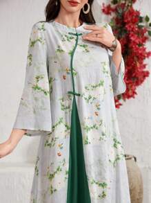 Lacomfia Cheongsam modificado de color contrastante con abertura, Vestido arábigo de dama, Primavera/Verano, Modesto - Multicolor - Ver 3