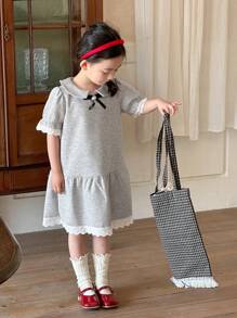 DAZY Young Girl Color Block Trim Short Sleeve Casual Dress