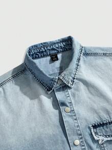 ROMWE MEN Street Life 男式宽松印花牛仔上衣、牛仔短袖衬衫 - 彩色 - 查看 4