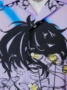 ROMWE MEN Anime 男士日本动漫人物印花短袖衬衫 - 彩色 - 查看 6