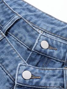 FRIFUL 女式直筒破洞牛仔裤，流苏下摆，春季 - 中等水洗藍 - 查看 8