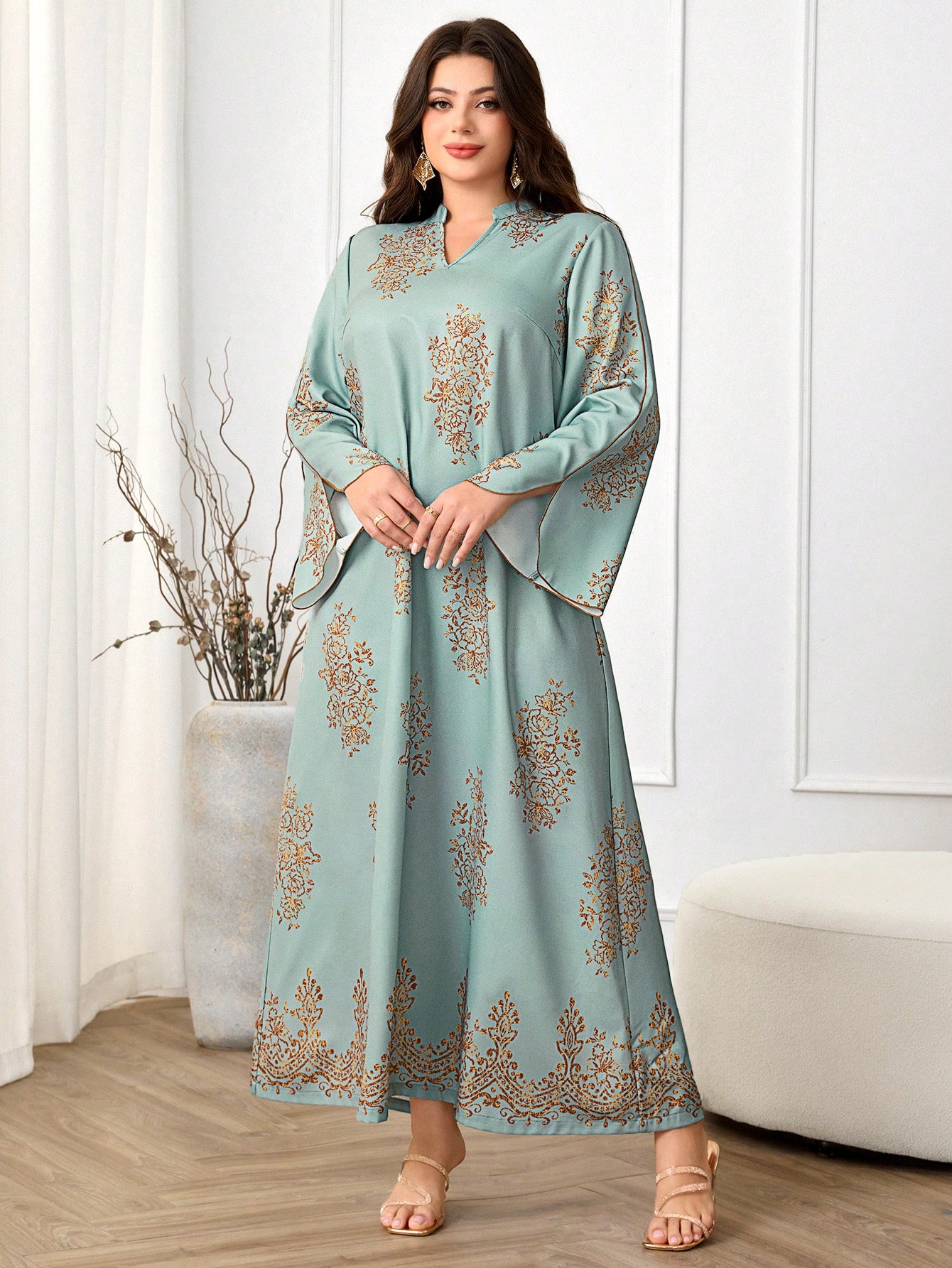 Al Najma فستان كاجوال بتصميم عربي مقاس كبير للنساء...