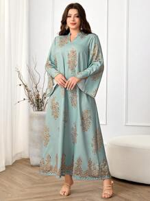 Al Najma 大码女式阿拉伯风格休闲连衣裙，简约时尚，适合日常穿着 - 彩色 - 查看 4