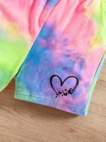 SHEIN 女婴夏季可爱扎染短袖T恤和短裤两件套 - 彩色 - 查看 4