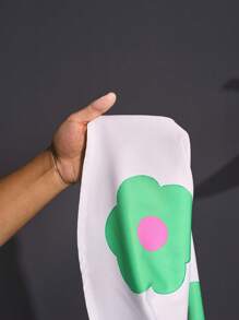 Slaydiva 优雅度假圆领无袖宽松下摆短款上衣直筒裤趣味大花卉印花女式加大两件套 - 白色 - 查看 9