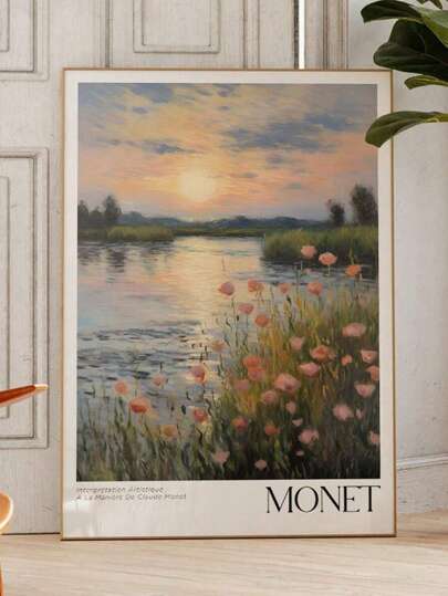 SHEIN Póster de Claude Monet - Arte de pared moderno de mitad de siglo para decoración estética de la habitación_ Impresión de Monet como regalo para el mejor amigo _ Póster de la exposición de Monet _ Juego de 1 _ Pósteres de lienzo _ Decoración de pared de lienzo para el hogar, sala de estar
