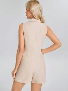 SHEIN LUNE Ladies Button-Up Jumpsuit Dress With Sleeveless Vest - Khaki - View 6