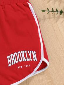 SHEIN Teen Girls 3-Piece Tank Top Mesh T-Shirt And Shorts Set - Red - View 4