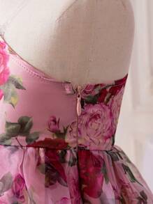 SHEIN 年轻女孩优雅花卉印花无袖迷你连衣裙 - 粉色 - 查看 5