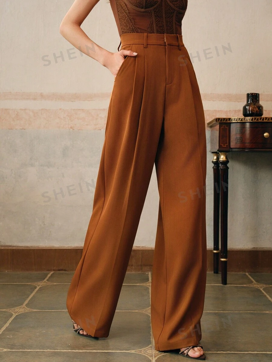 Anewsta Pantalones rectos elegantes y de moda para mujer, de unicolor, ideales para vacaciones/Año Nuevo - Naranja - Ver 1