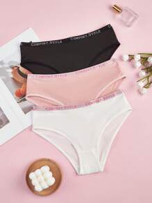 Teen Girl Plain Color Patchwork Casual Briefs ,3 Pcs