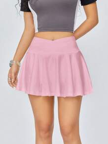 Coolane Kids Tween Girl Black Jersey Shirt Clothes Football Volleyball Thanksgiving Halloween Christmas First Day Of School Solid Color Overlap Waist Tennis Skirt , Skorts For Girls Tween Girl Skirts - Pink - View 9