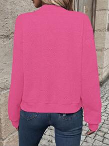 SHEIN LUNE Women's Hot Pink Textured Zip-Up Bomber Jacket: Casual And Stylish