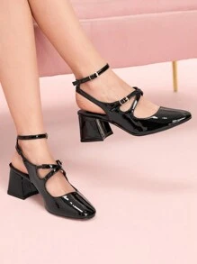 CUCCOO DOLLMOD 女士圆头粗跟复古学院风芭蕾平底鞋时尚高跟鞋，春夏季休闲装