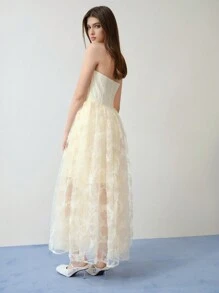MOTF STUDIO CONTRAST LACE MESH TUBE DRESS,VALENTINE'S DAY OUTFIT,SPRING/SUMMER - Yellow - View 6