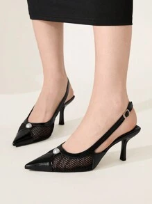 CUCCOO CHICEST Women's Pointed Toe Stiletto High Heel Fashion Black Pearl Mesh Wedding Shoes, Formal Party Pumps - Black - View 1
