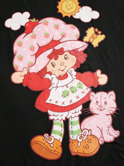 Women's Casual Cartoon Print Round Neck Short Sleeve T-Shirt, Summer