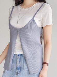 DAZY Top de punto sin mangas con diseño dividido para mujeres - Gris - Ver 4