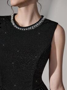 SHEIN Belle Vestido de fiesta elegante de mujer con dobladillo con volantes, sin mangas, de nueva llegada, para invitada de boda a cóctel o baile