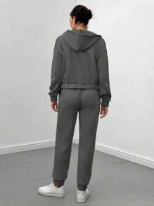 BamGleam Conjunto De Chaleco Con Pantalón Deportivo Y Sudadera Corta Con Capucha De Color Liso De 3 Piezas