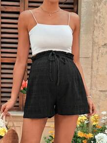 SHEIN Quần short ống rộng lưng thun họa tiết trơn màu thời trang cho kỳ nghỉ bà bầu - màu đen - Xem 7